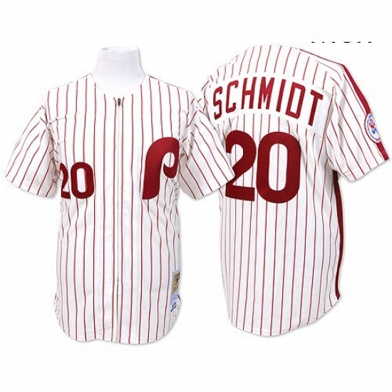 Mens Mitchell and Ness Philadelphia Phillies 20 Mike Schmidt Replica WhiteRed Strip Throwback MLB Jersey Mens Mitchell and Ness Philadelphia Phillies 20 Mike Schmidt Replica WhiteRed Strip Throwback MLB Jersey