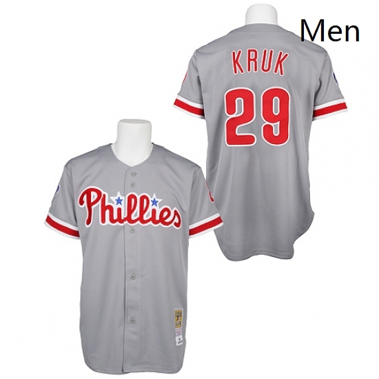 Mens Mitchell and Ness Philadelphia Phillies 29 John Kruk Authentic Grey Throwback MLB Jersey Mens Mitchell and Ness Philadelphia Phillies 29 John Kruk Authentic Grey Throwback MLB Jersey