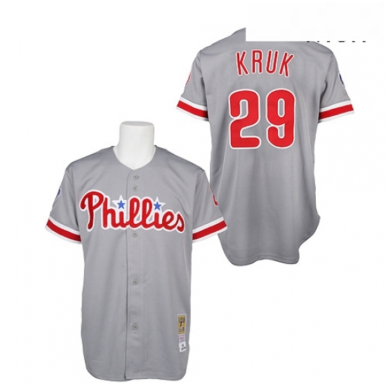 Mens Mitchell and Ness Philadelphia Phillies 29 John Kruk Replica Grey Throwback MLB Jersey Mens Mitchell and Ness Philadelphia Phillies 29 John Kruk Replica Grey Throwback MLB Jersey