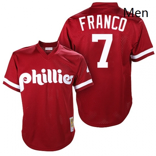 Mens Mitchell and Ness Philadelphia Phillies 7 Maikel Franco Replica Red Throwback MLB Jersey Mens Mitchell and Ness Philadelphia Phillies 7 Maikel Franco Replica Red Throwback MLB Jersey