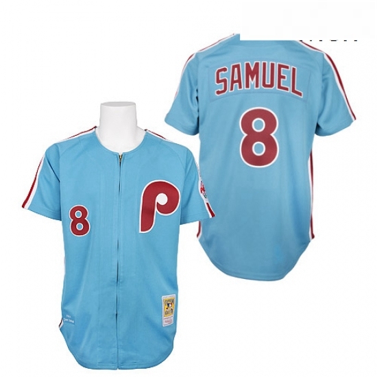 Mens Mitchell and Ness Philadelphia Phillies 8 Juan Samuel Authentic Blue 1984 Throwback MLB Jersey Mens Mitchell and Ness Philadelphia Phillies 8 Juan Samuel Authentic Blue 1984 Throwback MLB Jersey