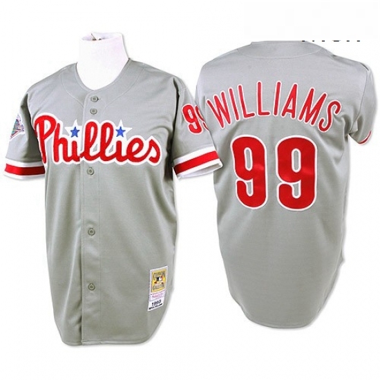 Mens Mitchell and Ness Philadelphia Phillies 99 Mitch Williams Authentic Grey Throwback MLB Jersey Mens Mitchell and Ness Philadelphia Phillies 99 Mitch Williams Authentic Grey Throwback MLB Jersey
