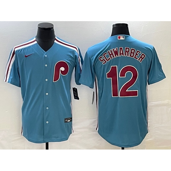 Men's Philadelphia Phillies #12 Kyle Schwarber Blue Cooperstown Throwback Cool Base Nike Jersey Men's Philadelphia Phillies #12 Kyle Schwarber Blue Cooperstown Throwback Cool Base Nike Jersey