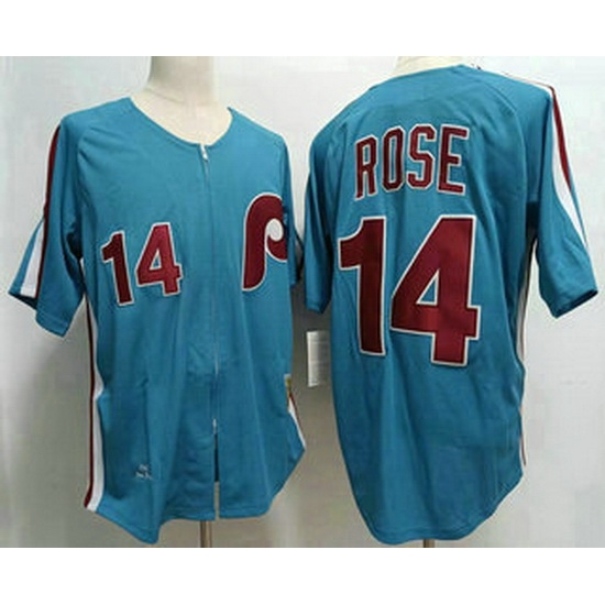 Men's Philadelphia Phillies #14 Pete Rose Lilght Blue Throwback 1980 Stitched Jersey Men's Philadelphia Phillies #14 Pete Rose Lilght Blue Throwback 1980 Stitched Jersey