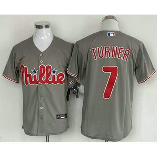 Men's Philadelphia Phillies #7 Trea Turner Grey Cool Base Stitched Baseball Jersey Men's Philadelphia Phillies #7 Trea Turner Grey Cool Base Stitched Baseball Jersey