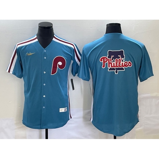 Men's Philadelphia Phillies Big Logo Blue Cooperstown Throwback Cool Base Nike Jersey