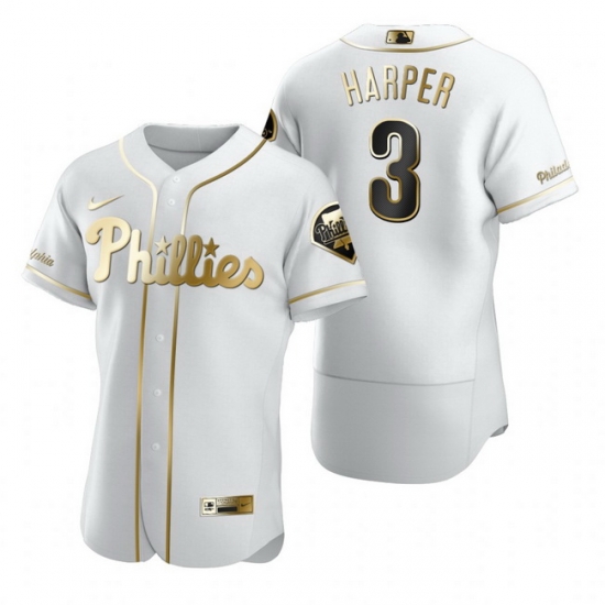 Philadelphia Phillies 3 Bryce Harper White Nike Mens Authentic Golden Edition MLB Jersey Philadelphia Phillies 3 Bryce Harper White Nike Mens Authentic Golden Edition MLB Jersey