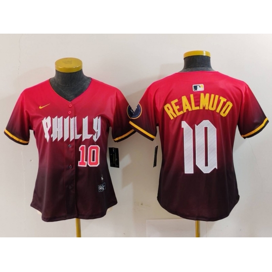 Women Philadelphia Phillies 10 J T Realmuto Red 2024 City Connect Limited Stitched Baseball Jersey 1 Women Philadelphia Phillies 10 J T Realmuto Red 2024 City Connect Limited Stitched Baseball Jersey 1