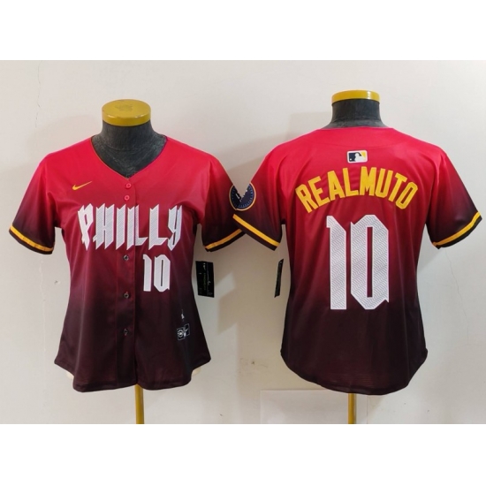 Women Philadelphia Phillies 10 J T Realmuto Red 2024 City Connect Limited Stitched Baseball Jersey 3 Women Philadelphia Phillies 10 J T Realmuto Red 2024 City Connect Limited Stitched Baseball Jersey 3