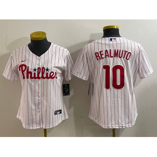 Women Philadelphia Phillies 10 J T Realmuto White 2022 World Series Cool Base Stitched Women Philadelphia Phillies 10 J T Realmuto White 2022 World Series Cool Base Stitched