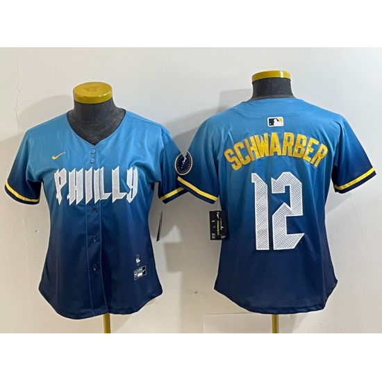 Women Philadelphia Phillies 12 Kyle Schwarber Blue 2024 City Connect Limited Stitched Jersey 9 Women Philadelphia Phillies 12 Kyle Schwarber Blue 2024 City Connect Limited Stitched Jersey 9