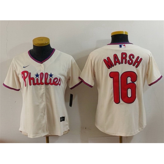 Women Philadelphia Phillies 16 Brandon Marsh Cream Cool Base Stitched Baseball Jersey Women Philadelphia Phillies 16 Brandon Marsh Cream Cool Base Stitched Baseball Jersey