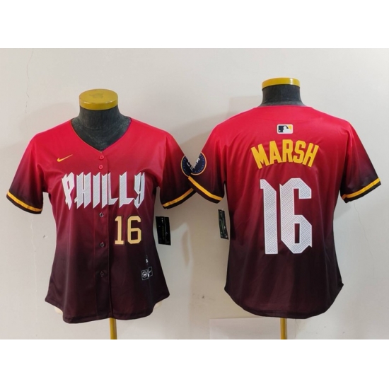 Women Philadelphia Phillies 16 Brandon Marsh Red 2024 City Connect Limited Stitched Baseball Jersey 1 Women Philadelphia Phillies 16 Brandon Marsh Red 2024 City Connect Limited Stitched Baseball Jersey 1