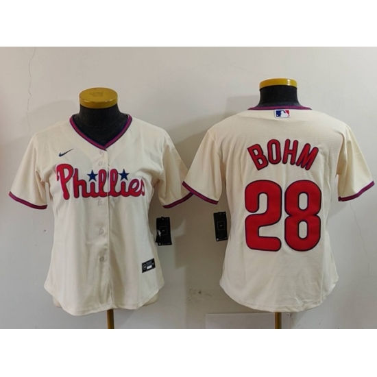 Women Philadelphia Phillies 28 Alec Bohm Cream Cool Base Stitched Baseball Jersey Women Philadelphia Phillies 28 Alec Bohm Cream Cool Base Stitched Baseball Jersey