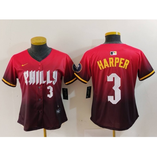 Women Philadelphia Phillies 3 Bryce Harper Red 2024 City Connect Limited Stitched Baseball Jersey 3 Women Philadelphia Phillies 3 Bryce Harper Red 2024 City Connect Limited Stitched Baseball Jersey 3