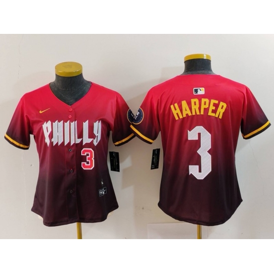 Women Philadelphia Phillies 3 Bryce Harper Red 2024 City Connect Limited Stitched Baseball Jersey 5 Women Philadelphia Phillies 3 Bryce Harper Red 2024 City Connect Limited Stitched Baseball Jersey 5