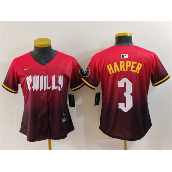 Women Philadelphia Phillies 3 Bryce Harper Red 2024 City Connect Limited Stitched Baseball Jersey Women Philadelphia Phillies 3 Bryce Harper Red 2024 City Connect Limited Stitched Baseball Jersey