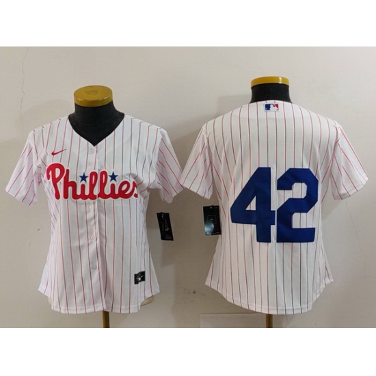 Women Philadelphia Phillies 42 Jackie Robinson White Stitched Baseball Jersey Women Philadelphia Phillies 42 Jackie Robinson White Stitched Baseball Jersey