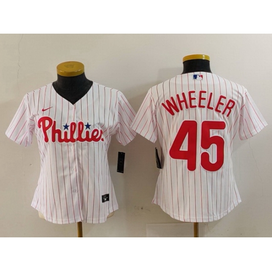 Women Philadelphia Phillies 45 Zack Wheeler White Stitched Baseball Jersey Women Philadelphia Phillies 45 Zack Wheeler White Stitched Baseball Jersey
