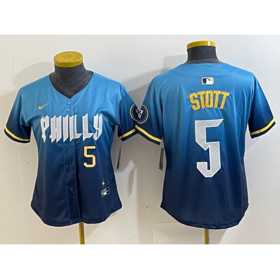 Women Philadelphia Phillies 5 Bryson Stott Blue 2024 City Connect Limited Stitched Baseball Jersey 1 Women Philadelphia Phillies 5 Bryson Stott Blue 2024 City Connect Limited Stitched Baseball Jersey 1
