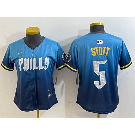 Women Philadelphia Phillies 5 Bryson Stott Blue 2024 City Connect Limited Stitched Baseball Jersey Women Philadelphia Phillies 5 Bryson Stott Blue 2024 City Connect Limited Stitched Baseball Jersey
