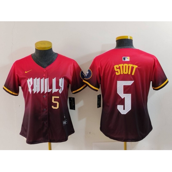 Women Philadelphia Phillies 5 Bryson Stott Red 2024 City Connect Limited Stitched Baseball Jersey 2 Women Philadelphia Phillies 5 Bryson Stott Red 2024 City Connect Limited Stitched Baseball Jersey 2