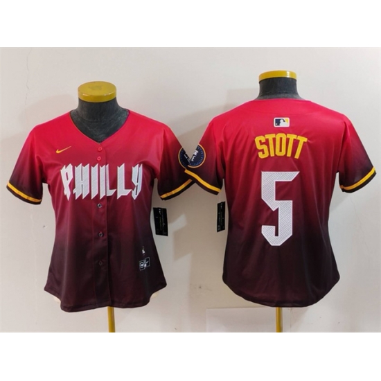 Women Philadelphia Phillies 5 Bryson Stott Red 2024 City Connect Limited Stitched Baseball Jersey Women Philadelphia Phillies 5 Bryson Stott Red 2024 City Connect Limited Stitched Baseball Jersey