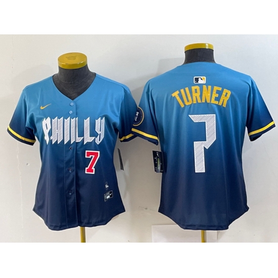 Women Philadelphia Phillies 7 Trea Turner Blue 2024 City Connect Limited Stitched Jersey 4 Women Philadelphia Phillies 7 Trea Turner Blue 2024 City Connect Limited Stitched Jersey 4