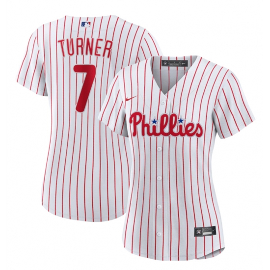 Women Philadelphia Phillies 7 Trea Turner White Stitched Baseball Jersey Women Philadelphia Phillies 7 Trea Turner White Stitched Baseball Jersey