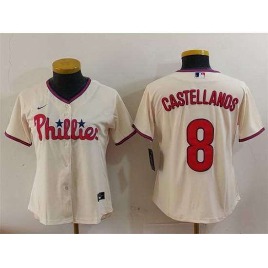 Women Philadelphia Phillies 8 Nick Castellanos Cream Cool Base Stitched Baseball Jersey Women Philadelphia Phillies 8 Nick Castellanos Cream Cool Base Stitched Baseball Jersey