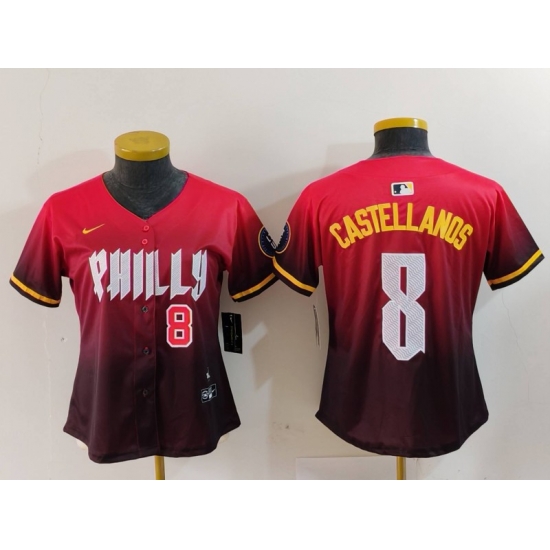 Women Philadelphia Phillies 8 Nick Castellanos Red 2024 City Connect Limited Stitched Baseball Jersey 6 Women Philadelphia Phillies 8 Nick Castellanos Red 2024 City Connect Limited Stitched Baseball Jersey 6