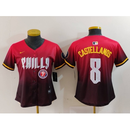 Women Philadelphia Phillies 8 Nick Castellanos Red 2024 City Connect Limited Stitched Baseball Jersey 8 Women Philadelphia Phillies 8 Nick Castellanos Red 2024 City Connect Limited Stitched Baseball Jersey 8