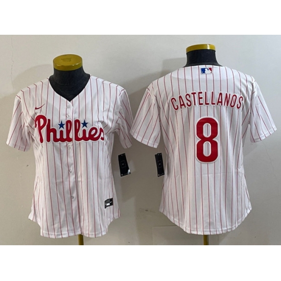 Women Philadelphia Phillies 8 Nick Castellanos White Stitched Baseball Jersey Women Philadelphia Phillies 8 Nick Castellanos White Stitched Baseball Jersey