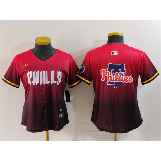 Women Philadelphia Phillies Team Big Logo Red 2024 City Connect Limited Stitched Baseball JerseyS Women Philadelphia Phillies Team Big Logo Red 2024 City Connect Limited Stitched Baseball JerseyS