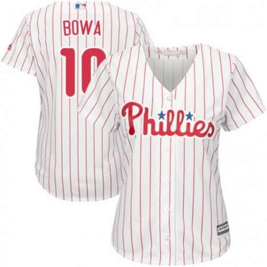 Womens Majestic Philadelphia Phillies 10 Larry Bowa Replica WhiteRed Strip Home Cool Base MLB Jersey 