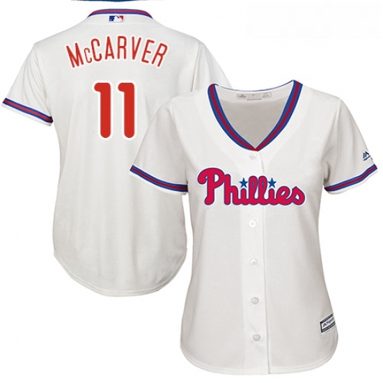 Womens Majestic Philadelphia Phillies 11 Tim McCarver Authentic Cream Alternate Cool Base MLB Jersey Womens Majestic Philadelphia Phillies 11 Tim McCarver Authentic Cream Alternate Cool Base MLB Jersey