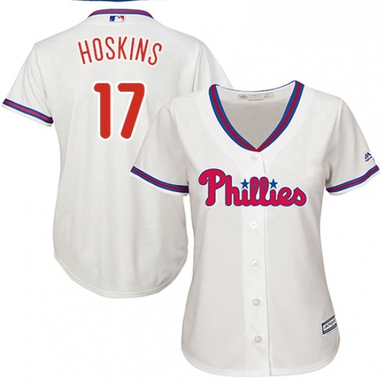 Womens Majestic Philadelphia Phillies 17 Rhys Hoskins Replica Cream Alternate Cool Base MLB Jersey 