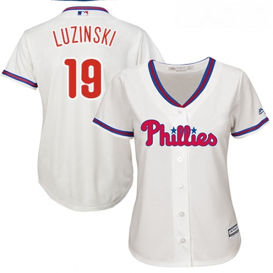 Womens Majestic Philadelphia Phillies 19 Greg Luzinski Replica Cream Alternate Cool Base MLB Jersey Womens Majestic Philadelphia Phillies 19 Greg Luzinski Replica Cream Alternate Cool Base MLB Jersey