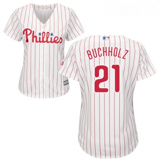 Womens Majestic Philadelphia Phillies 21 Clay Buchholz Replica WhiteRed Strip Home Cool Base MLB Jersey Womens Majestic Philadelphia Phillies 21 Clay Buchholz Replica WhiteRed Strip Home Cool Base MLB Jersey
