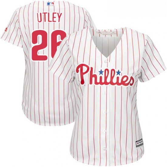 Womens Majestic Philadelphia Phillies 26 Chase Utley Authentic WhiteRed Strip Home Cool Base MLB Jersey Womens Majestic Philadelphia Phillies 26 Chase Utley Authentic WhiteRed Strip Home Cool Base MLB Jersey