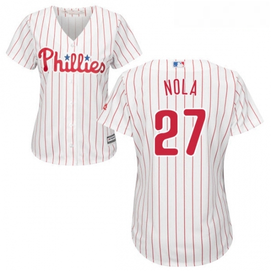 Womens Majestic Philadelphia Phillies 27 Aaron Nola Authentic WhiteRed Strip Home Cool Base MLB Jersey Womens Majestic Philadelphia Phillies 27 Aaron Nola Authentic WhiteRed Strip Home Cool Base MLB Jersey