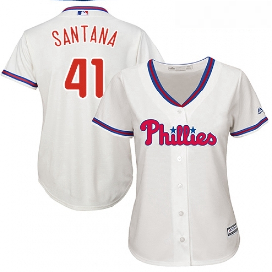 Womens Majestic Philadelphia Phillies 41 Carlos Santana Authentic Cream Alternate Cool Base MLB Jersey Womens Majestic Philadelphia Phillies 41 Carlos Santana Authentic Cream Alternate Cool Base MLB Jersey