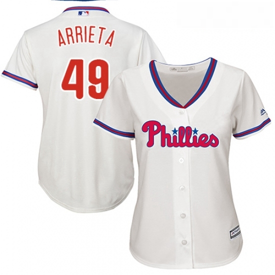 Womens Majestic Philadelphia Phillies 49 Jake Arrieta Replica Cream Alternate Cool Base MLB Jersey Womens Majestic Philadelphia Phillies 49 Jake Arrieta Replica Cream Alternate Cool Base MLB Jersey