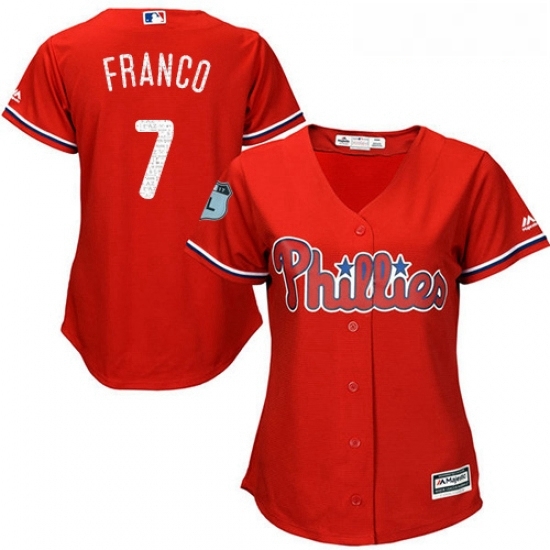 Womens Majestic Philadelphia Phillies 7 Maikel Franco Authentic Scarlet 2017 Spring Training Cool Base MLB Jersey Womens Majestic Philadelphia Phillies 7 Maikel Franco Authentic Scarlet 2017 Spring Training Cool Base MLB Jersey
