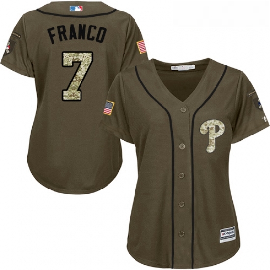 Womens Majestic Philadelphia Phillies 7 Maikel Franco Replica Green Salute to Service MLB Jersey Womens Majestic Philadelphia Phillies 7 Maikel Franco Replica Green Salute to Service MLB Jersey