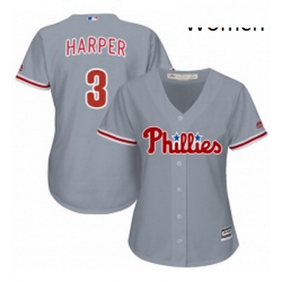 Womens Philadelphia Phillies 3 Bryce Harper Grey Road Stitched MLB Jersey Womens Philadelphia Phillies 3 Bryce Harper Grey Road Stitched MLB Jersey