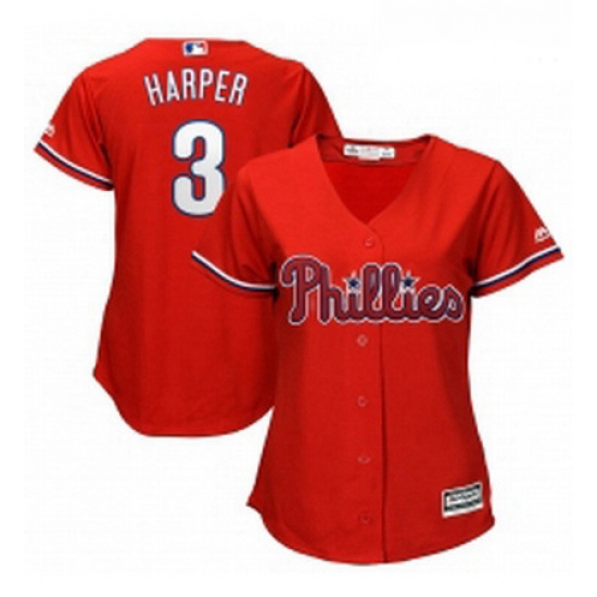 Womens Philadelphia Phillies 3 Bryce Harper Majestic Scarlet Cool Base RED Replica Player Jersey Womens Philadelphia Phillies 3 Bryce Harper Majestic Scarlet Cool Base RED Replica Player Jersey