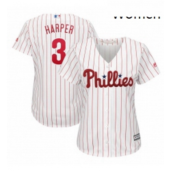 Womens Philadelphia Phillies 3 Bryce Harper Majestic WhiteRed Strip Home Cool Base Replica Player Jersey Womens Philadelphia Phillies 3 Bryce Harper Majestic WhiteRed Strip Home Cool Base Replica Player Jersey