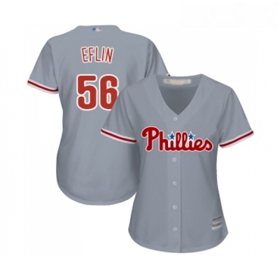 Womens Philadelphia Phillies 56 Zach Eflin Replica Grey Road Cool Base Baseball Jersey 