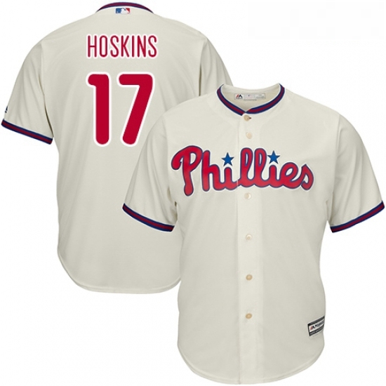 Youth Majestic Philadelphia Phillies 17 Rhys Hoskins Replica Cream Alternate Cool Base MLB Jersey Youth Majestic Philadelphia Phillies 17 Rhys Hoskins Replica Cream Alternate Cool Base MLB Jersey